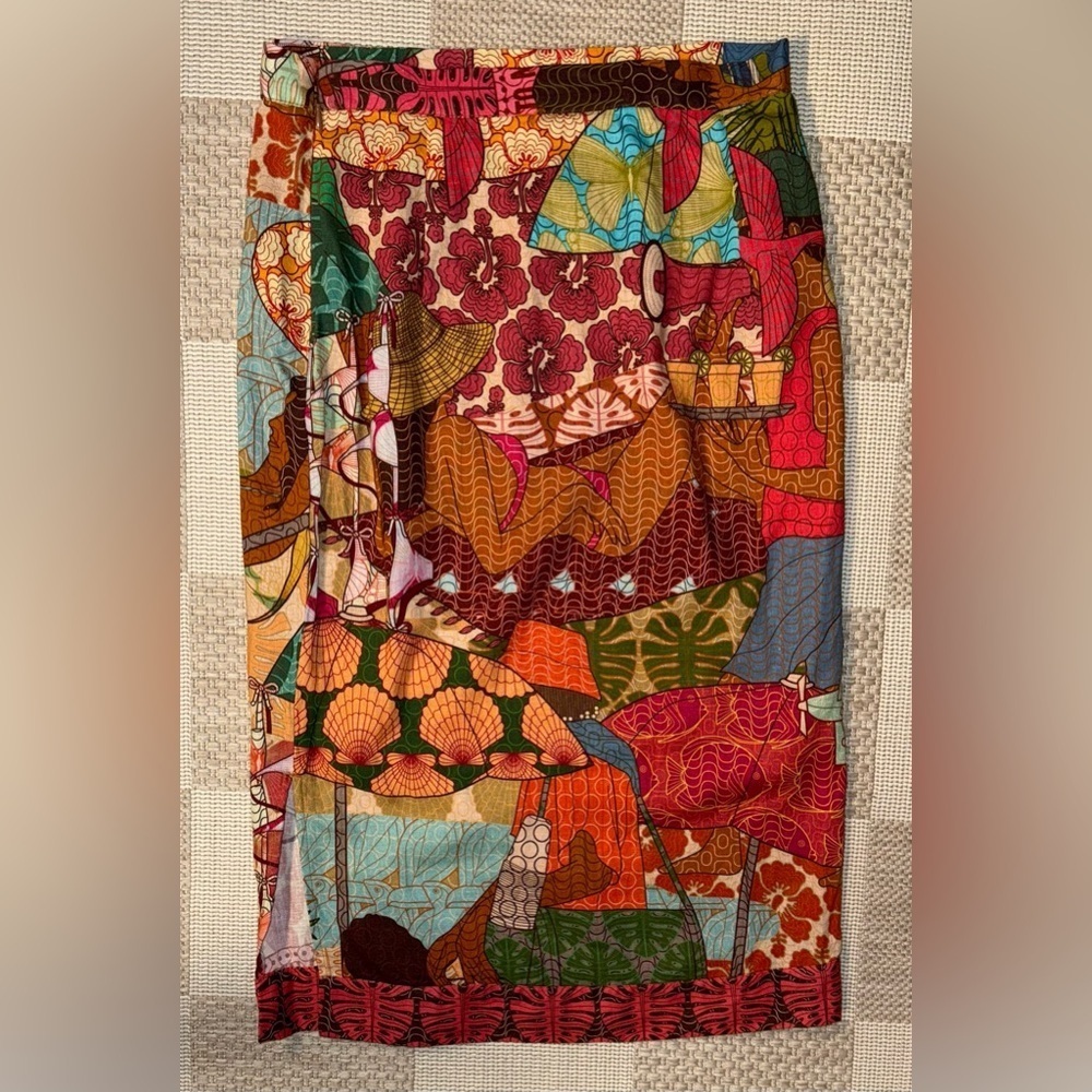 FARM RIO Tropical Patterned Linen Blend Wrap Skirt in Multi Colors Size XS